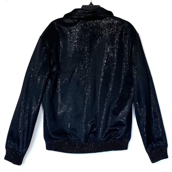 New Zara Black Metallic Pockets Snap Front Insulated Moto Bomber Jacket - Picture 2 of 10